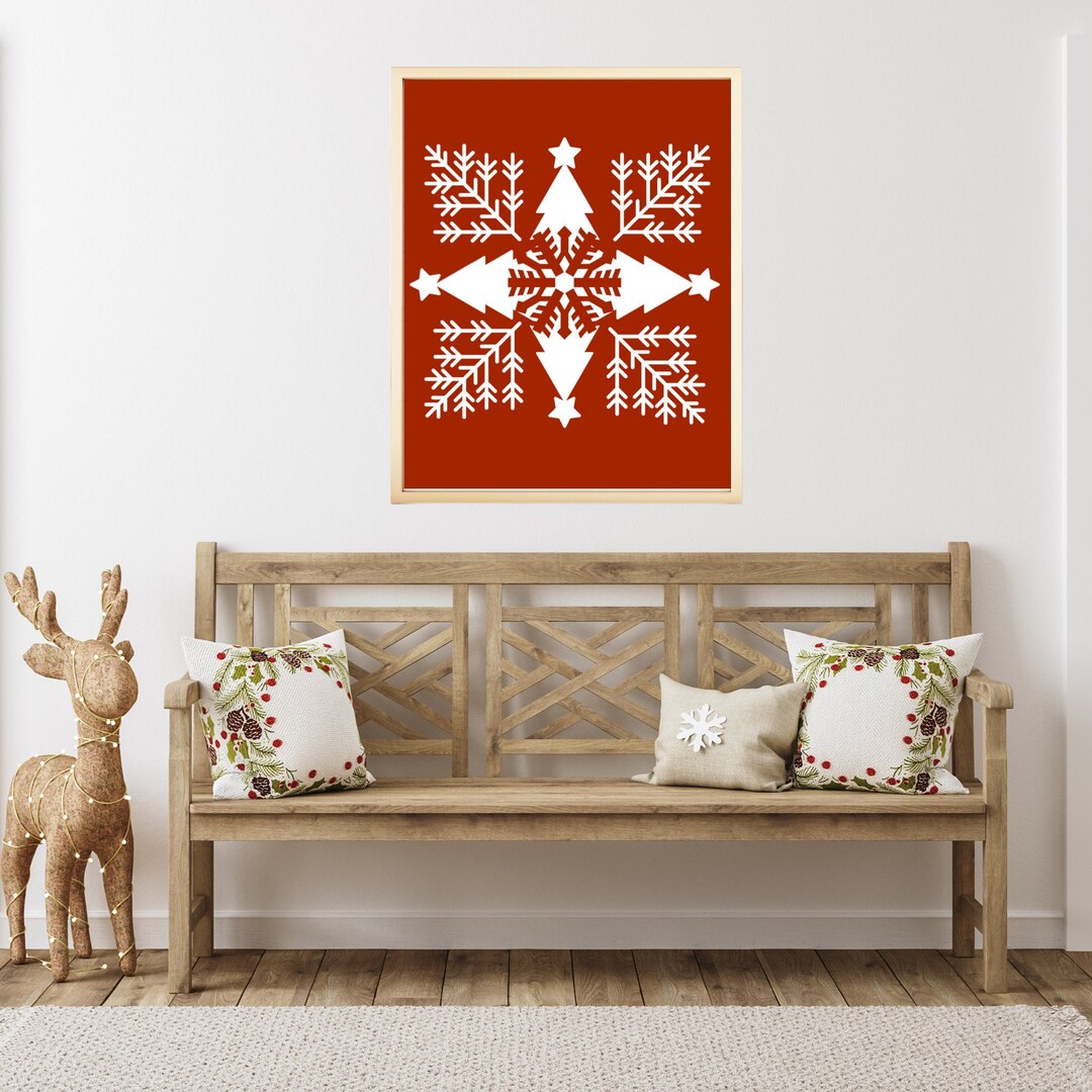 Printable Christmas Art Red Snowflake Tree Design Christmas Wall Art ...