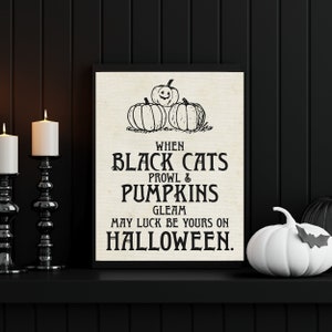 Halloween Printable Wall Art, Black Cats and Pumpkins Poem, DIY Vintage Style Decor, Digital Download for Spooky Scene or Party Decor