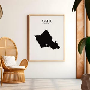Carte d'Oahu, Hawaii, art numérique, oeuvre d'art imprimable, téléchargement immédiat, oeuvre d'art téléchargeable, impression numérique, Oahu Hawaii, carte du lieu d'affectation, Milso, Hawaï