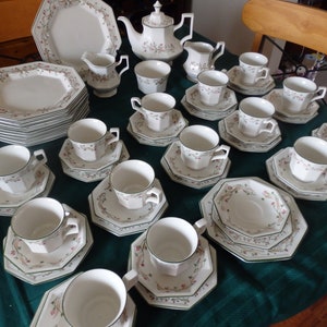 Eternal Beau - Johnson Bros, tea pot, milk jug, sugar bowl, cup, saucers, side plate, dinner plate, salad plate