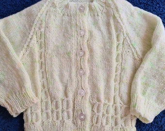 NEW - Hand knitted baby cardigan, white,