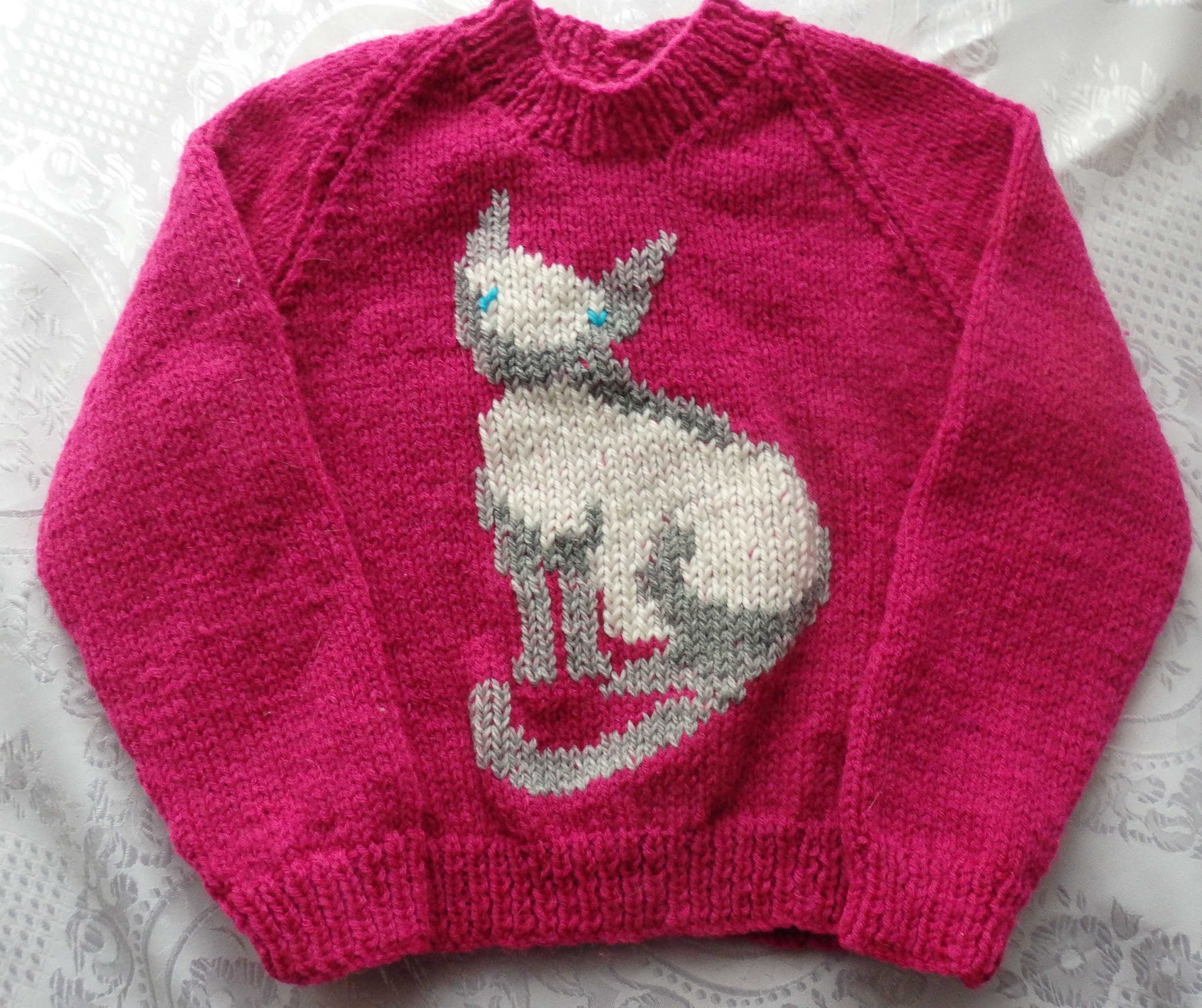 NEW - Hand knitted jumper featuring a cat - available in different colours and sizes