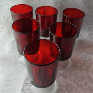 Vintage a set of 6 French Luminarc Ruby Red Glasses
