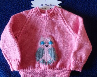 NEW - Hand knitted jumper with a cute owl picture