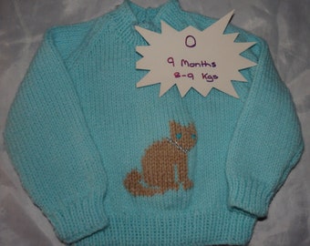 NEW hand knitted childs jumper size 0 blue