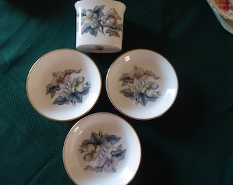 Royal Worcester Woodland Pattern - Fine Bone China tooth pick holder and trinket (ring/jam/butter) dishes