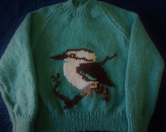 NEW - Hand knitted jumper with kookaburra