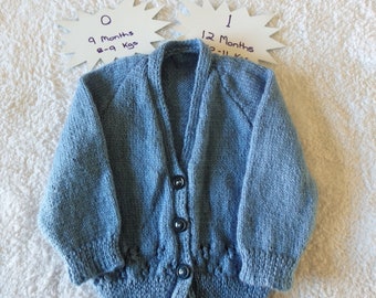 NEW - Hand knitted v neck cardigan - steel blue - size 0 to 1.