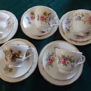 Crown Trent  fine bone china Trio - Tea cup, Saucer and Plate.  5 Sets