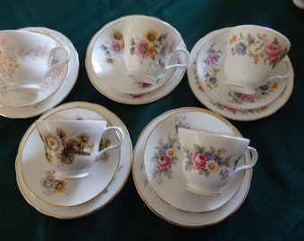 Crown Trent  fine bone china Trio - Tea cup, Saucer and Plate.  5 Sets