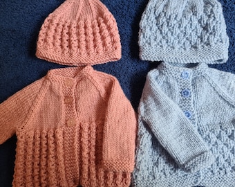 NEW - hand knitted matinee jackets and beanies,  newborn