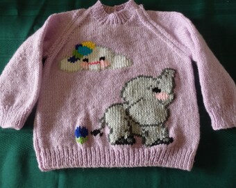 Hand knitted jumper, featuring Jumbo - size 2 to 6 - main colour your choice