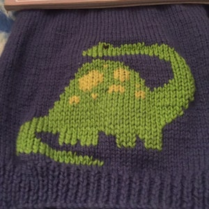 NEW - Hand knitted jumper with dinosaur picture