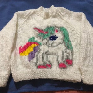 NEW - Hand knitted Unicorn Jumper. sizes 2 to 6