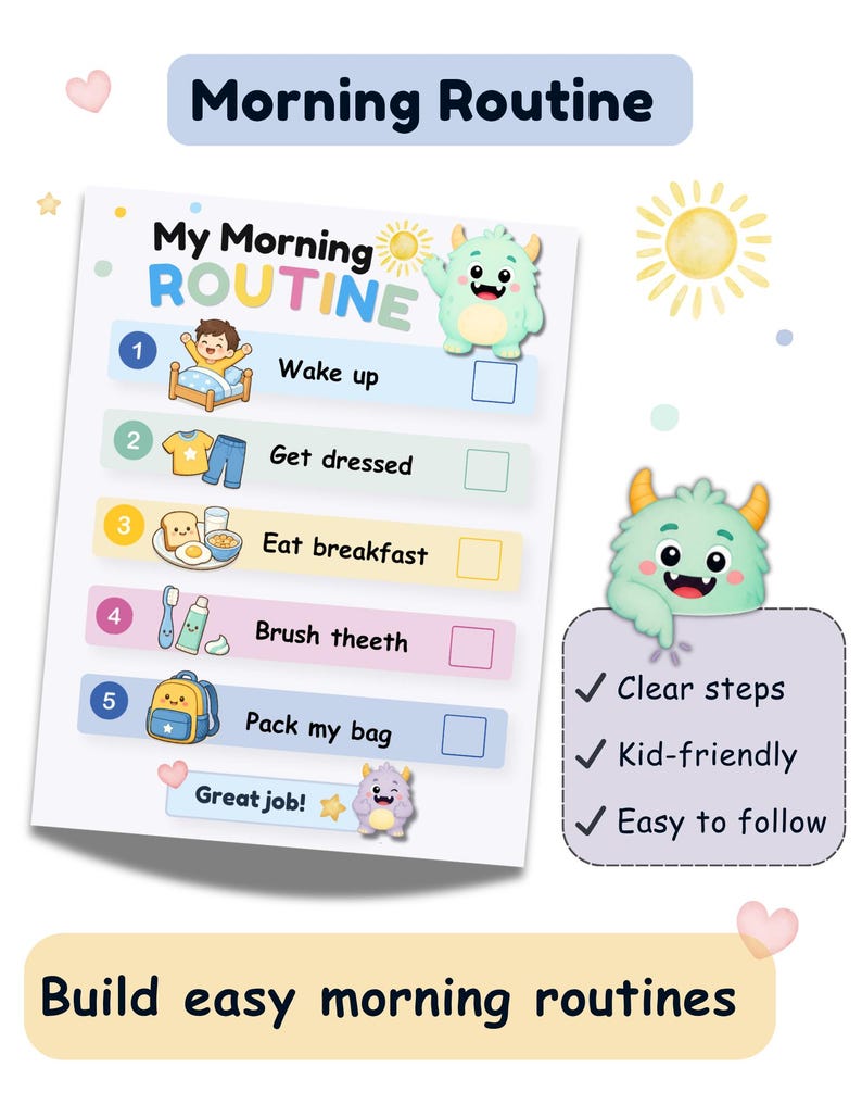 ADHD Routine Chart for Kids | Visual Schedule Printable | Morning and ...