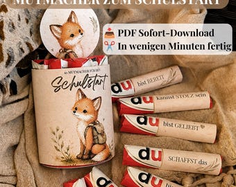 Schulanfang Geschenk | Glückwünsche zur Einschulung | Riegel Banderolen PDF | Schulstart Mutmacher | Schultüte Geschenk