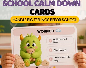 School Calm Down Cards | ADHD Emotional Regulation Printable | School Counseling & Classroom Support | PDF