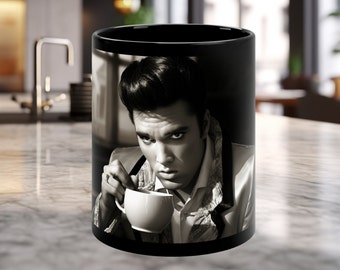 Coffee with the King - 11oz Mug (Black) Elvis Presley Mug, Coffee Mug, Coffee Lover,