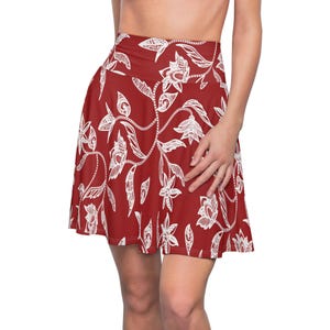 Bohemian Floral Skater Skirt: High-Waisted Red Party Skirt