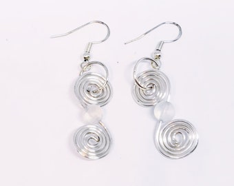 Silver Swirl & Mystic Aura Quartz Earrings