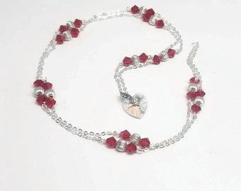 Red Crystal Necklace and Matching Earrings