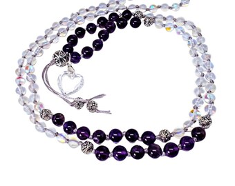 Mystic Aura Quartz & Amethyst Mala Necklace