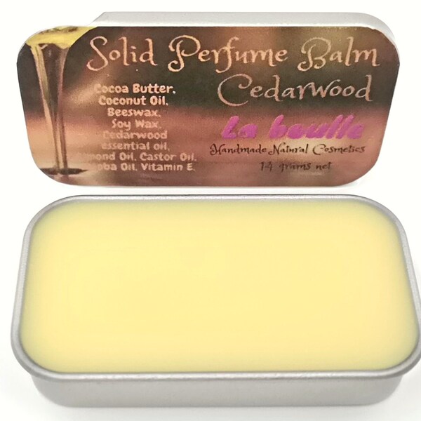 Cedarwood Solid Natural Perfume Balm. For Sensitive Skin. Handmade Natural Cosmetics. Long Lasting Fragrance. Made in UK.