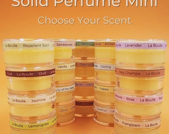 Solid Perfume Mini Balm - Pocket Size Travel Perfume - Natural Fragrance - Handmade Scent - Choose Your Aroma 20 Scents Available