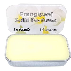 Frangipani Solid Natural Perfume Balm. For Sensitive Skin. Handmade Natural Cosmetics. Long Lasting Fragrance. Made in UK.