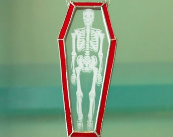 Skeleton Coffin Engraved Stained Glass Suncatching