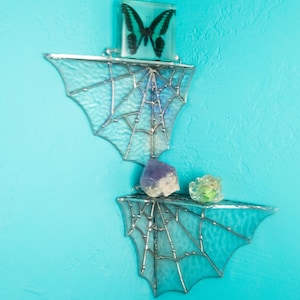Iridescent Ripple Stained Glass Spiderweb Corner/Shelf