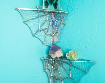 Iridescent Ripple Stained Glass Spiderweb Corner/Shelf