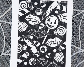 Trick or Treat Linocut Print