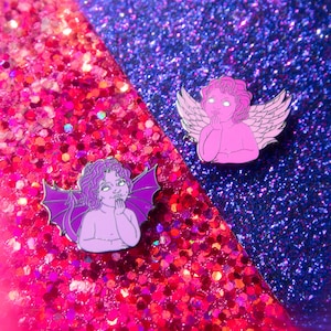 Devil and Cupid Hard Enamel Pin Set