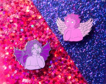 Devil and Cupid Hard Enamel Pin Set