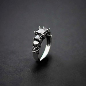 Sterling Silver Dark Gothic Skull Ring, Skull engagement ring,  Skeleton Ring