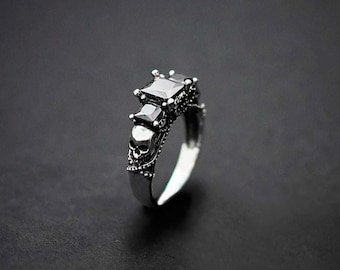 Sterling Silver Dark Gothic Skull Ring, Skull engagement ring,  Skeleton Ring