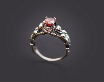 Skull engagement ring, Sterling Silver Dark Gothic Skull Engagement Ring, Skeleton Ring