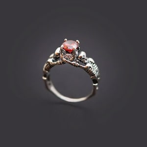 Skull engagement ring, Sterling Silver Dark Gothic Skull Engagement Ring, Skeleton Ring
