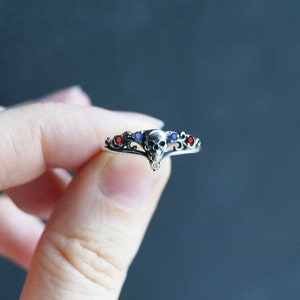 4th of July 925 silver Gothic Skull Ring with zircons