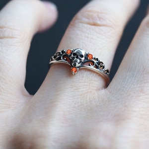 Halloween 925 Silver Gothic Skull Ring with zircons