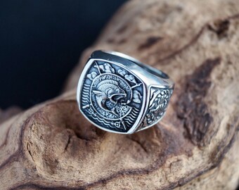 925 Sterling silver, 585 Mens gold ring, Fish ring, Signet fish jewelry, Meaningful jewelry