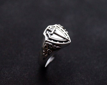 Sterling Silver Knight Shield Signet Ring | Medieval Knight Sword Band for Men | Sterling Silver Protection Jewelry | Bold Statement Ring