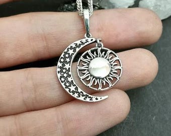 Collana con stella e mezzaluna in argento 925K e zircone