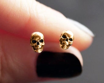 Tiny gold skull earrings Silver skull earrings