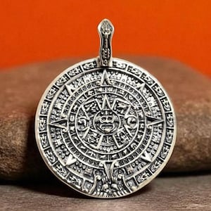 Mayan Calendar Pendant | 925 Sterling Silver | Aztec Sunstone Amulet | Choose Your Size | Spiritual Necklace