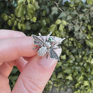 925 Silver Fly brooch Insect Lapel Pin with rhinestones
