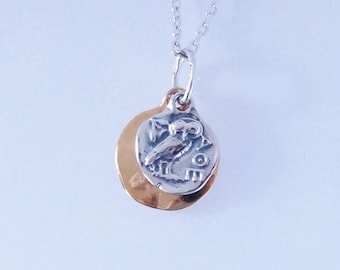 925 Sterling Silver Goddess Athena and owl, Athena owl necklace
