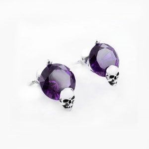925 Silver Gothic Skull Stud Earrings with Cubic Zirconia