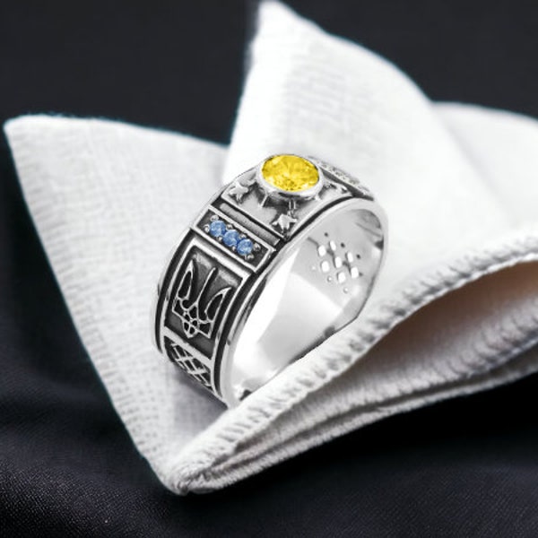 925 Silver Ukrainian Tryzub Unisex Ring Handmade Ukraine jewelry
